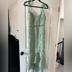 Lulu's Mint Lace Midi Dress with Tie Straps